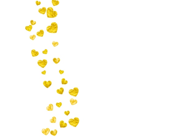 Fondo de marco de corazón con corazones de brillo dorado Día de San Valentín Confeti de vector Textura dibujada a mano