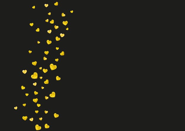 Fondo de marco de corazón con corazones de brillo dorado Día de San Valentín Confeti de vector Textura dibujada a mano