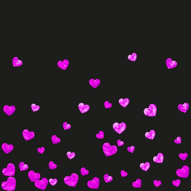 Fondo de marco de corazón con corazones de brillo dorado Día de San Valentín Confeti vectorial Textura dibujada a mano