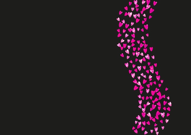 Fondo de marco de corazón con corazones de brillo dorado Día de San Valentín Confeti vectorial Textura dibujada a mano