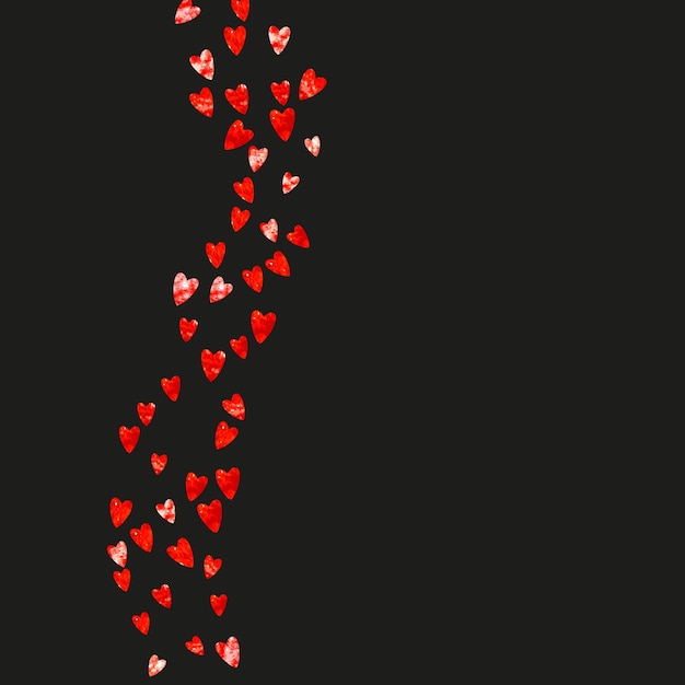 Fondo de marco de corazón con corazones de brillo dorado Día de San Valentín Confeti vectorial Textura dibujada a mano