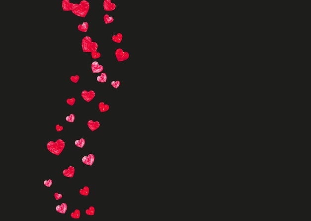 Fondo de marco de corazón con corazones de brillo dorado Día de San Valentín Confeti vectorial Textura dibujada a mano