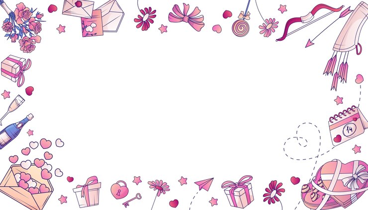 Vector fondo del marco del día de san valentín dibujado a mano con elementos románticos y espacio en blanco