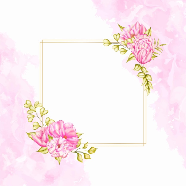 Fondo de marco de flor rosa con acuarela
