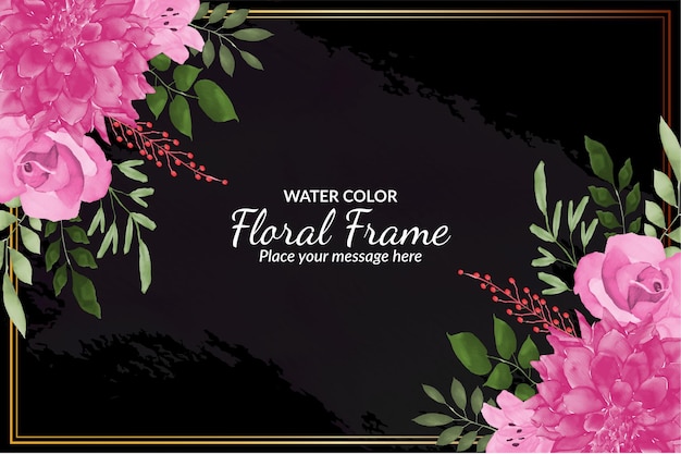 Fondo de marco floral de primavera rosa púrpura con acuarela vector gratuito