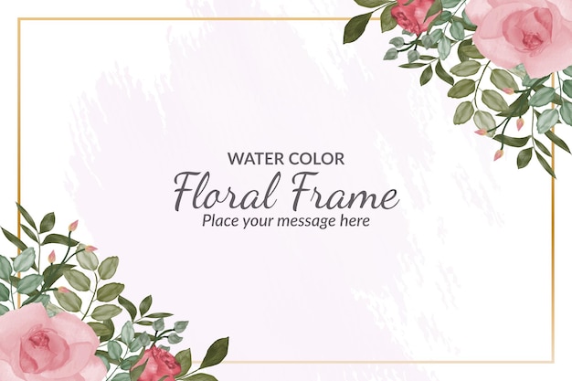 Fondo de marco floral rosa suave con acuarela de marco dorado vector gratuito