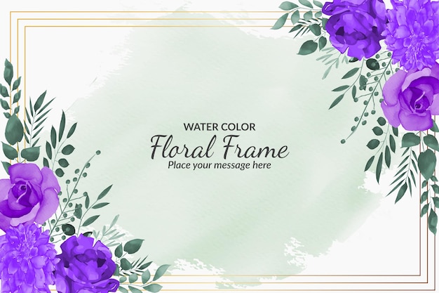 Fondo de marco floral de rosas moradas de primavera con acuarela vector gratuito