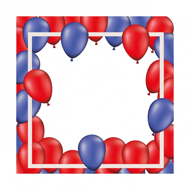 Fondo de marco con globos rojos y azules aislados