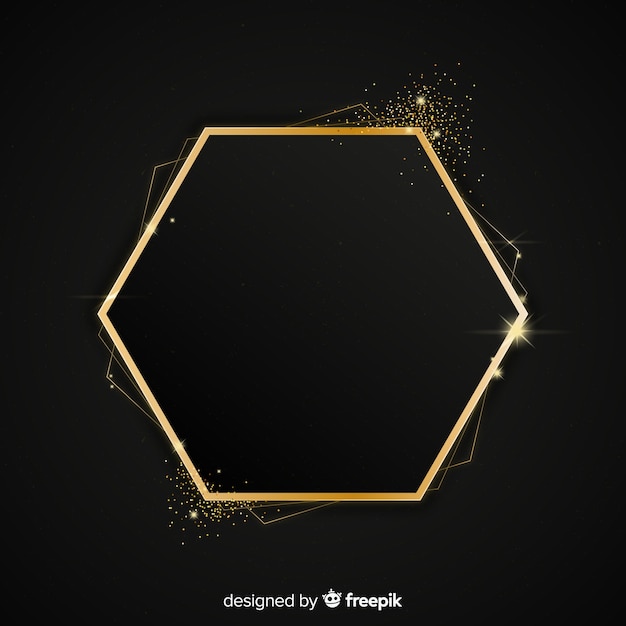 Fondo de marco hexagonal brillante dorado