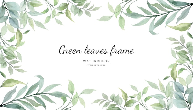 Vector fondo de marco de hojas verdes con acuarela