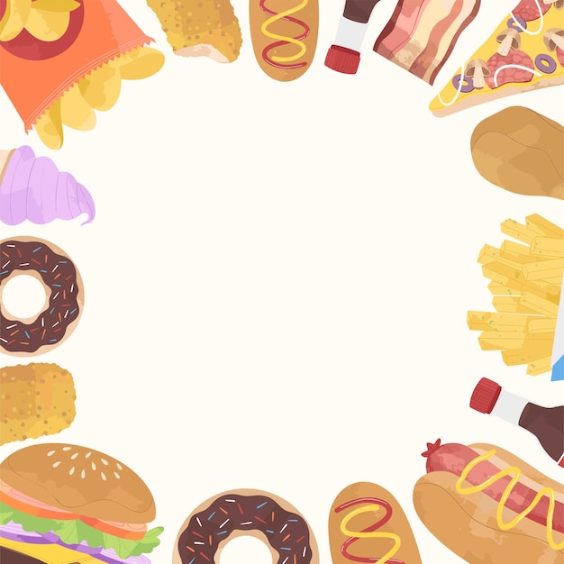 Vector fondo de marco de ilustración de comida rápida