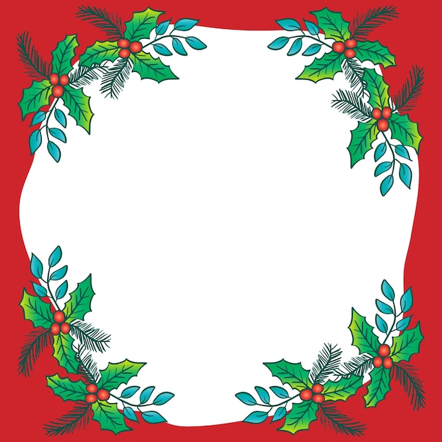 Fondo de marco de Navidad con bayas de acebo Ilustración de dibujo a mano