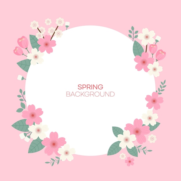 Fondo de marco vectorial de primavera con flores y hojas
