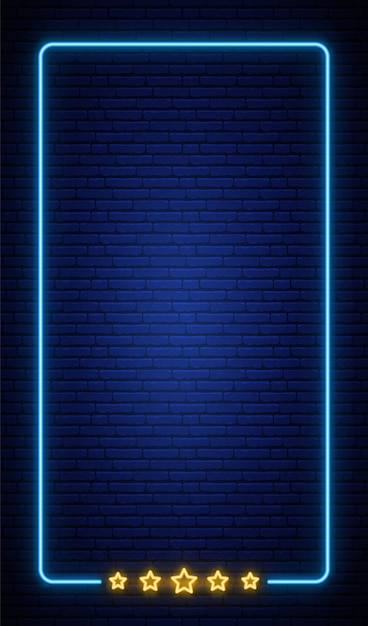 Fondo de marco vertical de neón en pared de ladrillo.