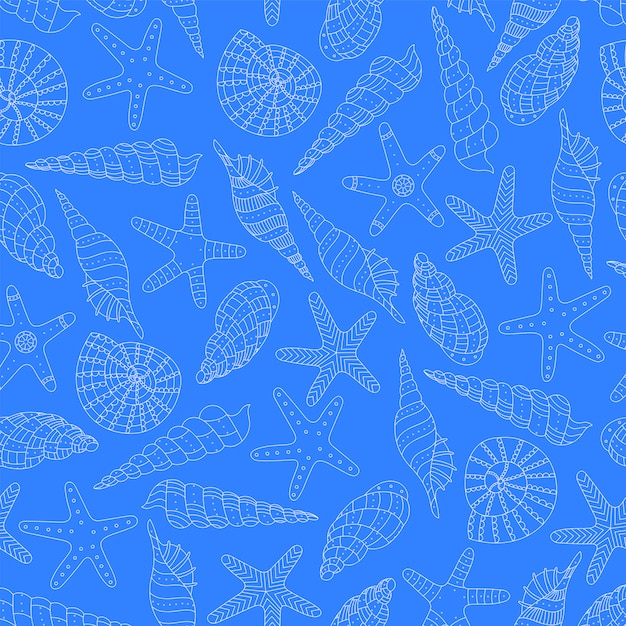 Vector fondo marino con conchas y estrellas de mar.