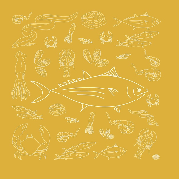 Fondo de mariscos para ilustración de vector de restaurante de pescado