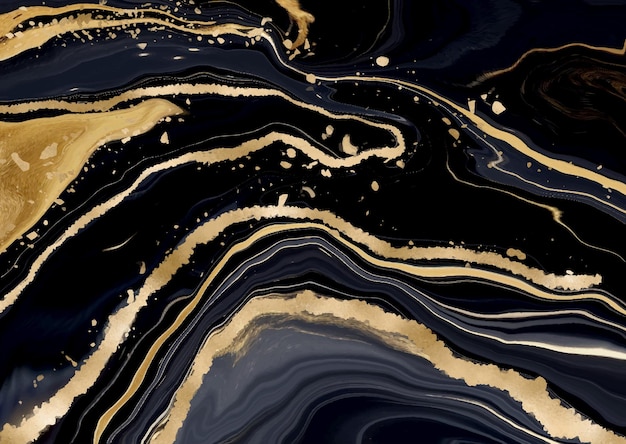 Fondo de mármol líquido negro y dorado