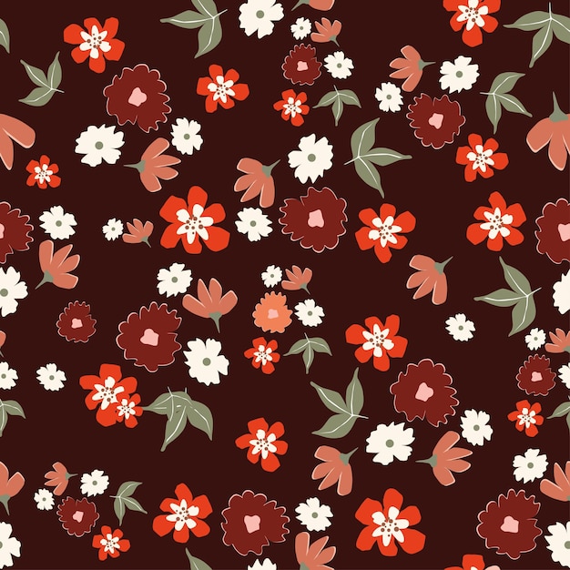 un fondo marrón con flores y hojas y flores