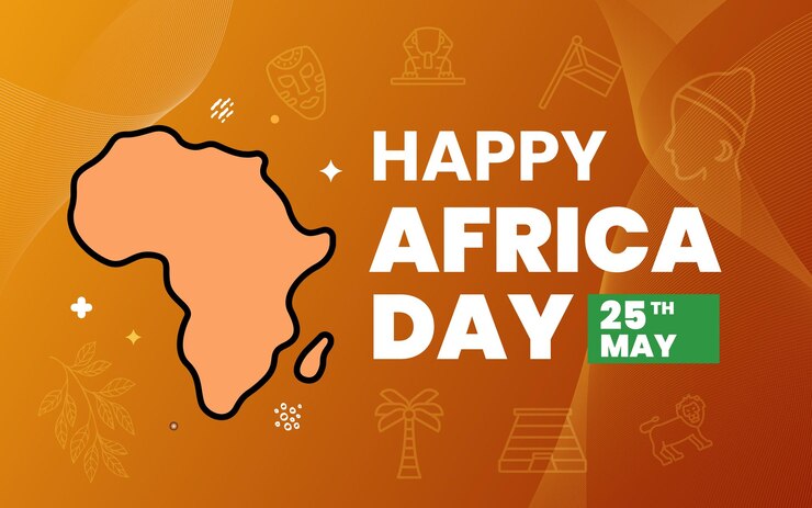 Un fondo marrón con un mapa de África y las palabras feliz día de África en él