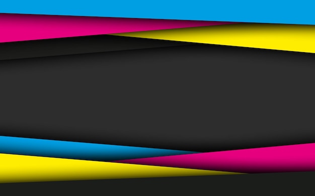 Fondo de material moderno negro con capas superpuestas en colores cmyk plantilla para su negocio telón de fondo de pantalla ancha abstracto vectorial