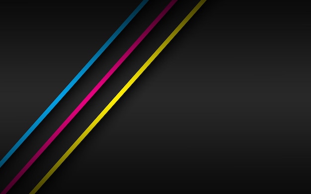 Vector fondo de material moderno negro con capas superpuestas y líneas diagonales en colores cmyk plantilla para su negocio fondo de pantalla ancha abstract vectorial