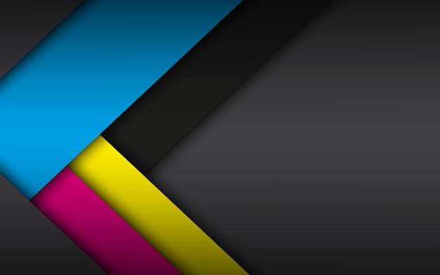 Vector fondo de material moderno negro con hojas de papel superpuestas en colores cmyk plantilla para su negocio telón de fondo de pantalla ancha abstracto vectorial