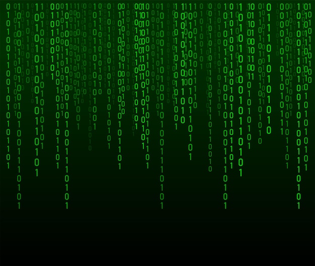 Fondo de la matriz Seguridad cibernética con código binario Números verdes que caen rápidamente al azar Algoritmos de decodificación Software hackeado Visualización de grandes datos
