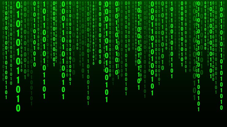 Vector fondo de matriz de tecnología seguridad cibernética con números que caen en la pantalla código binario vectorial sistema digital datos de decodificación concepto pirateado