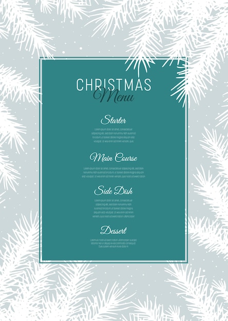 Fondo del menú navideño con diseño de borde de abeto