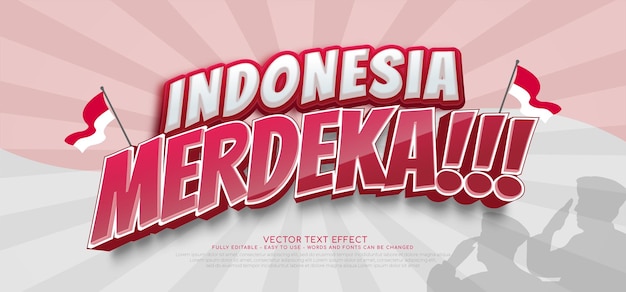 Fondo de merdeka de indonesia con efecto de texto estilo 3d