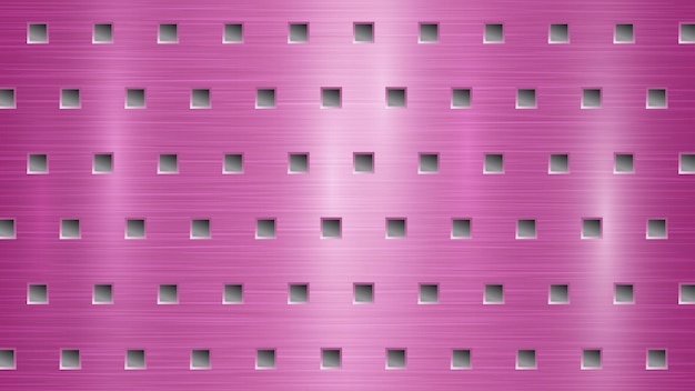 Fondo de metal abstracto con agujeros cuadrados en colores rosa y gris