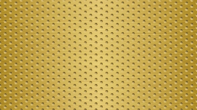 Fondo de metal abstracto con agujeros hexagonales en colores amarillos