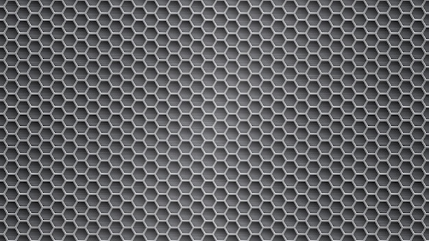 Fondo de metal abstracto con agujeros hexagonales en colores grises
