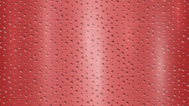 Fondo de metal abstracto con agujeros hexagonales en colores rojos