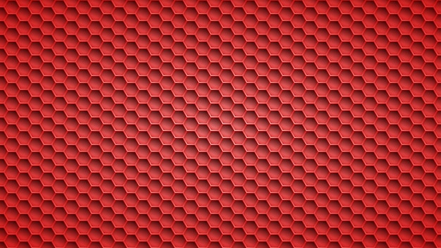 Fondo de metal abstracto con agujeros hexagonales en colores rojos