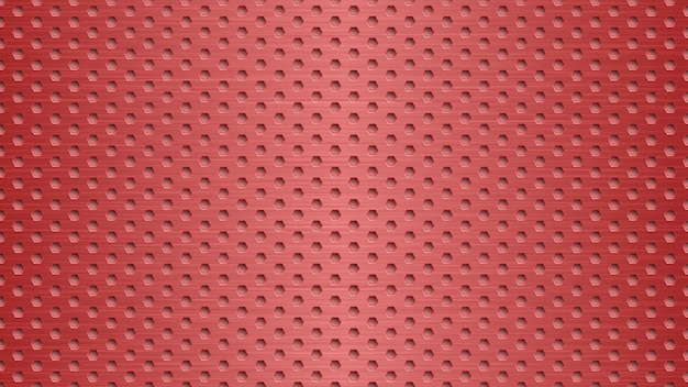 Fondo de metal abstracto con agujeros hexagonales en colores rojos