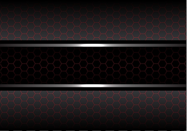Fondo de metal gris de malla hexagonal línea roja negra.