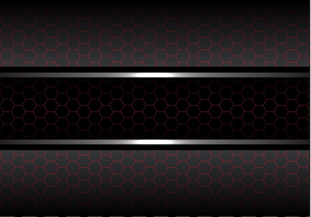 Fondo de metal gris de malla hexagonal línea roja negra.