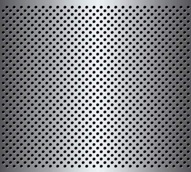 Fondo metálico con ilustración de vector de patrón de agujeros plateados perforados