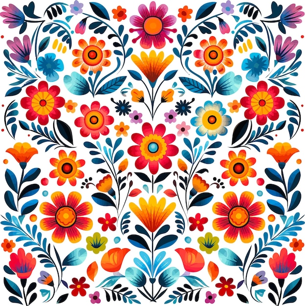 fondo mexicano con flores con colores sólidos