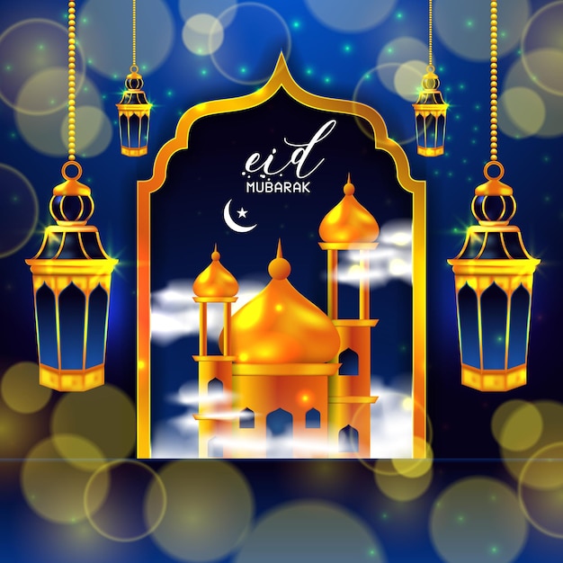 Vector fondo de la mezquita de eid mubarak