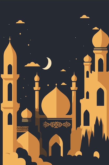 Vector fondo de la mezquita islámica plantilla de diseño de tarjeta de felicitación de ramadán islámico