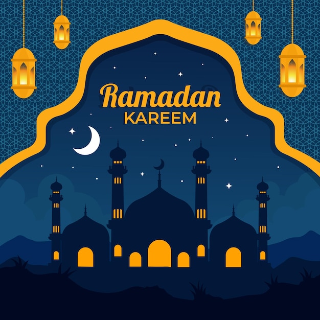 Fondo de la mezquita plana de Ramadán Paisaje con linterna