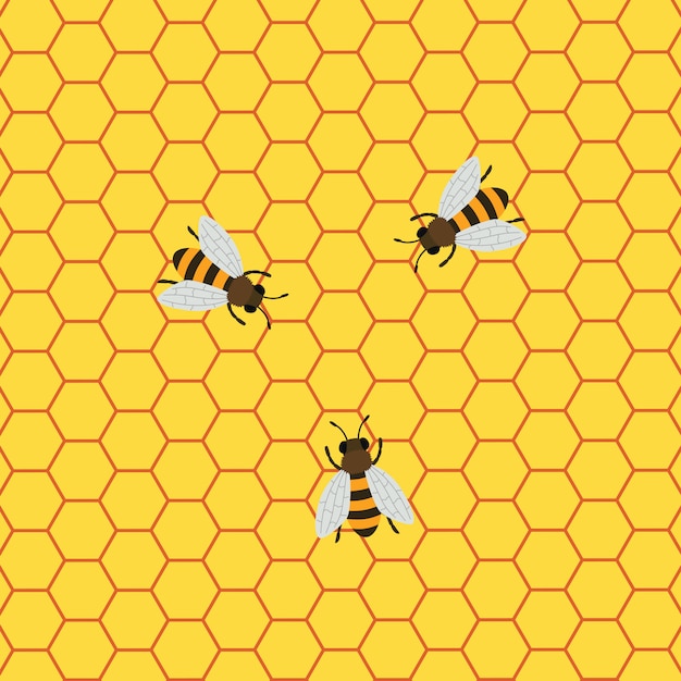 Fondo de miel con abejas trabajando en un panal