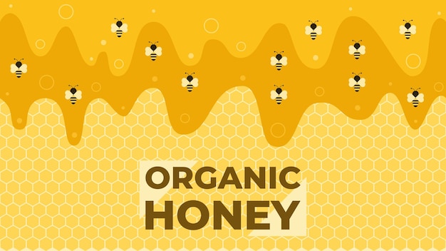 Fondo de miel orgánica con abejas y miel Ilustración vectorial