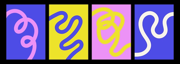 Fondo minimalista abstracto y lúdico con línea ondulada Cartel con rayas rizadas curvas orgánicas Arte de línea ondulada