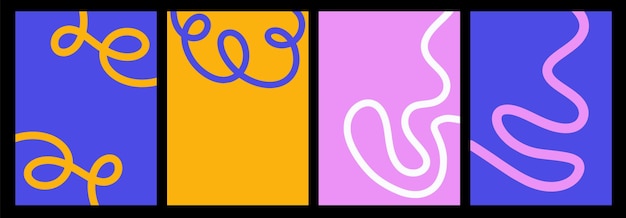 Fondo minimalista abstracto y lúdico con líneas onduladas Bandera con rayas curvas y rizadas orgánicas Arte de líneas ondulantes en estilo plano Colores azules y rosados