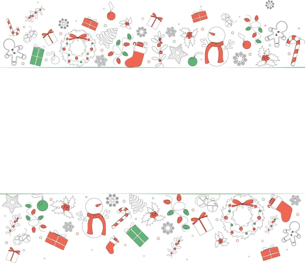 Fondo minimalista horizontal rojo y verde navideño con adornos