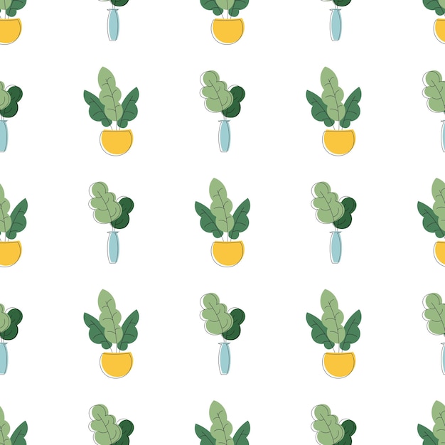 Fondo minimalista con macetas y triángulos patrón sin fisuras con flores vector