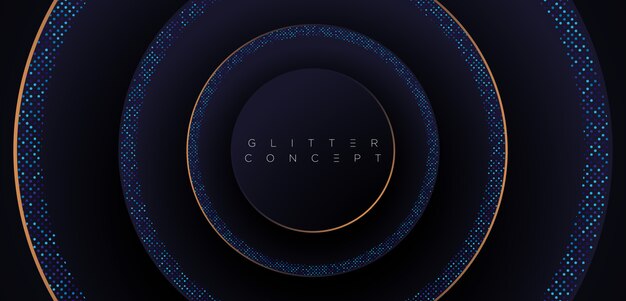 Fondo minimalista premium azul oscuro con elementos geométricos dorados de lujo y patrón de medios tonos. Telón de fondo de brillo para póster, tarjeta de invitación, pancarta, folleto, portada, etc.
